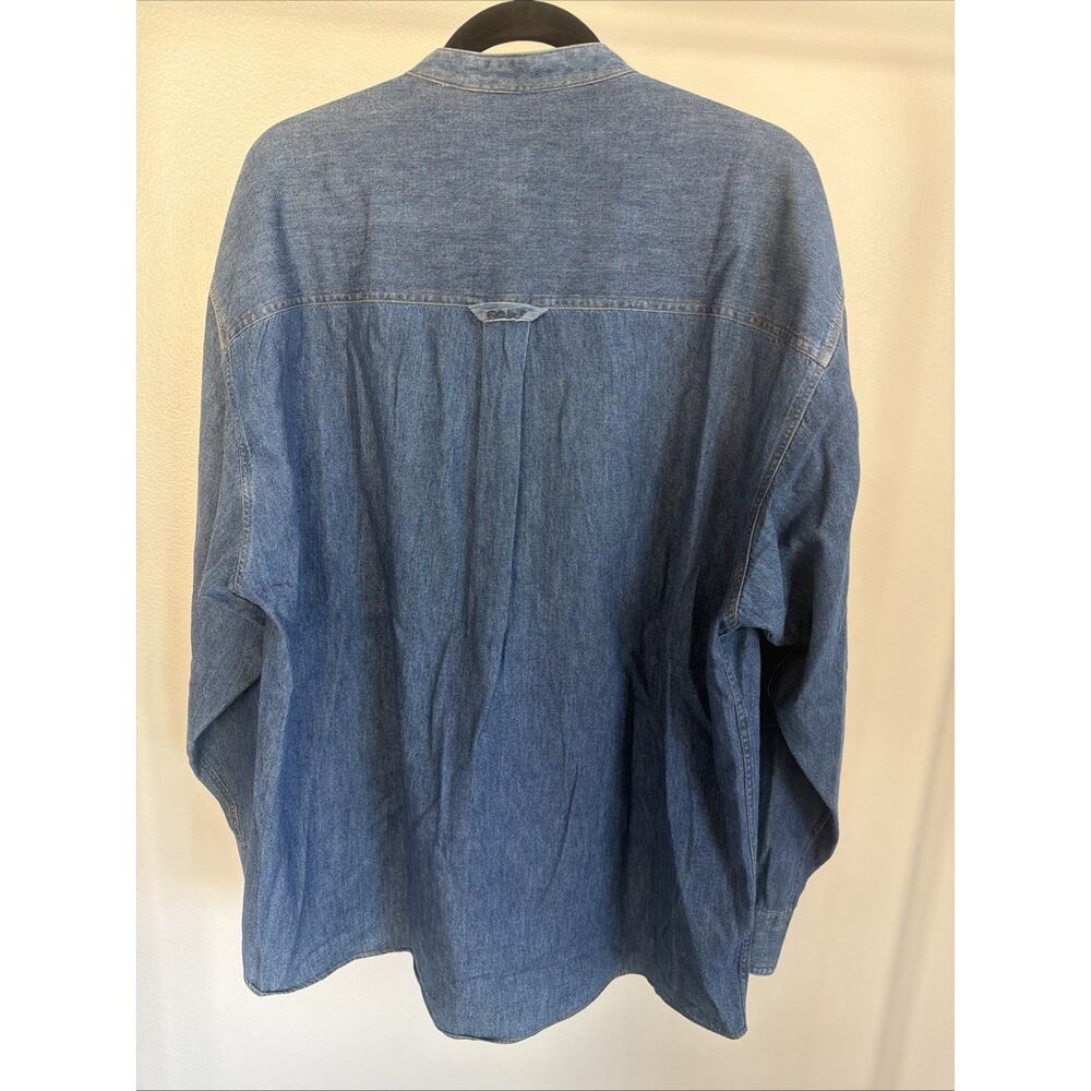Vintage GANT New England Denim Shirt Mens L USA Logo Band Collar 100% Cotton - Picture 2 of 6